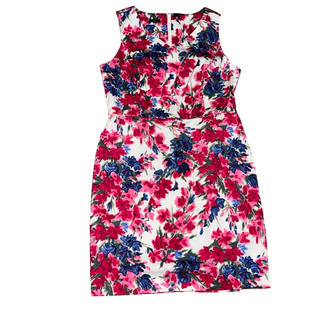 Talbots Floral Sheath Dress Womens 14P White Pink Blue NWT V-Neck Sleeveless